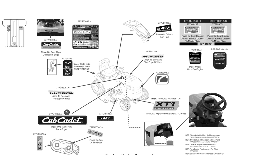 Label Map Diagram and Parts List for XT1-LT46EFI (13A9A1CN010)(2017) Cub Cadet Lawn Tractor